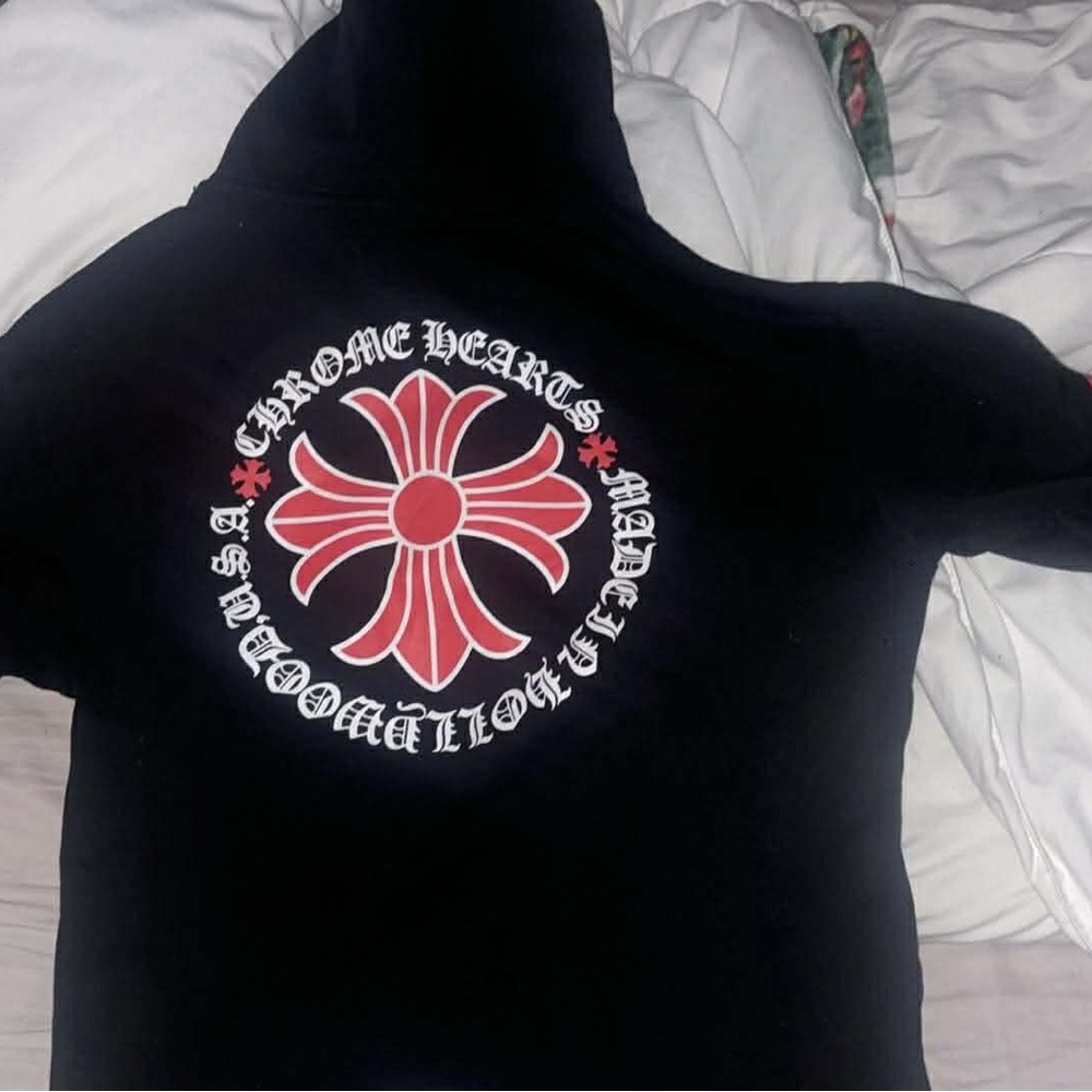 Chrome Hearts Black Hoodie with Red and White Emblem